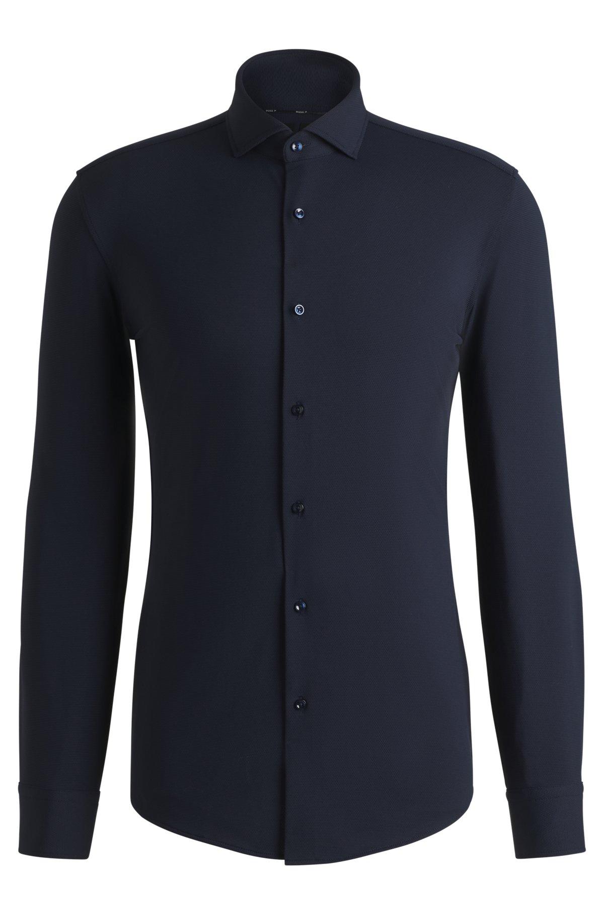 Slim-fit shirt in structured performance-stretch jersey Product Image