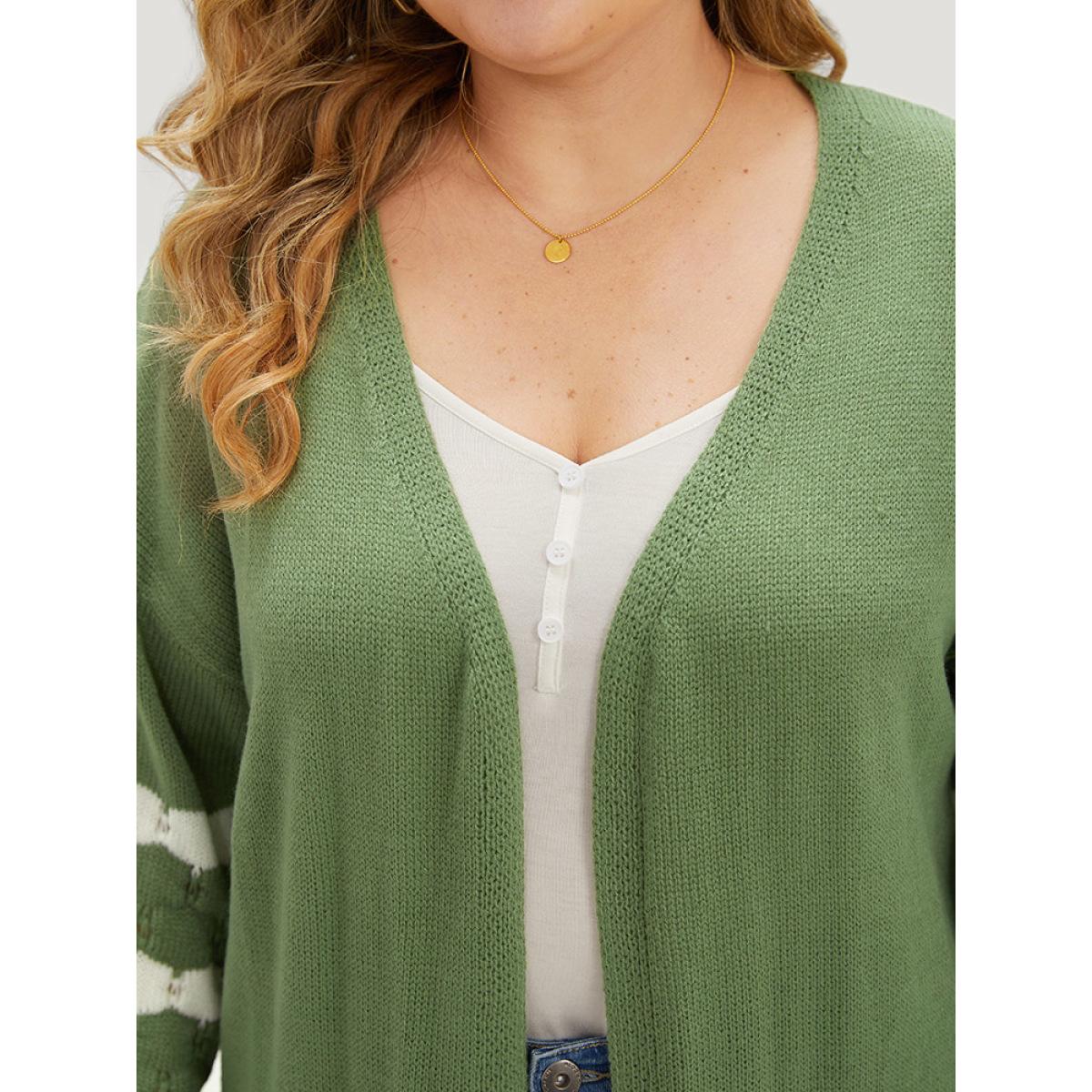 Plus Size Two Tone Open Front Split Side Cardigan Green Women Casual Loose Long Sleeve Everyday Cardigans BloomChic 18-20/2X Product Image