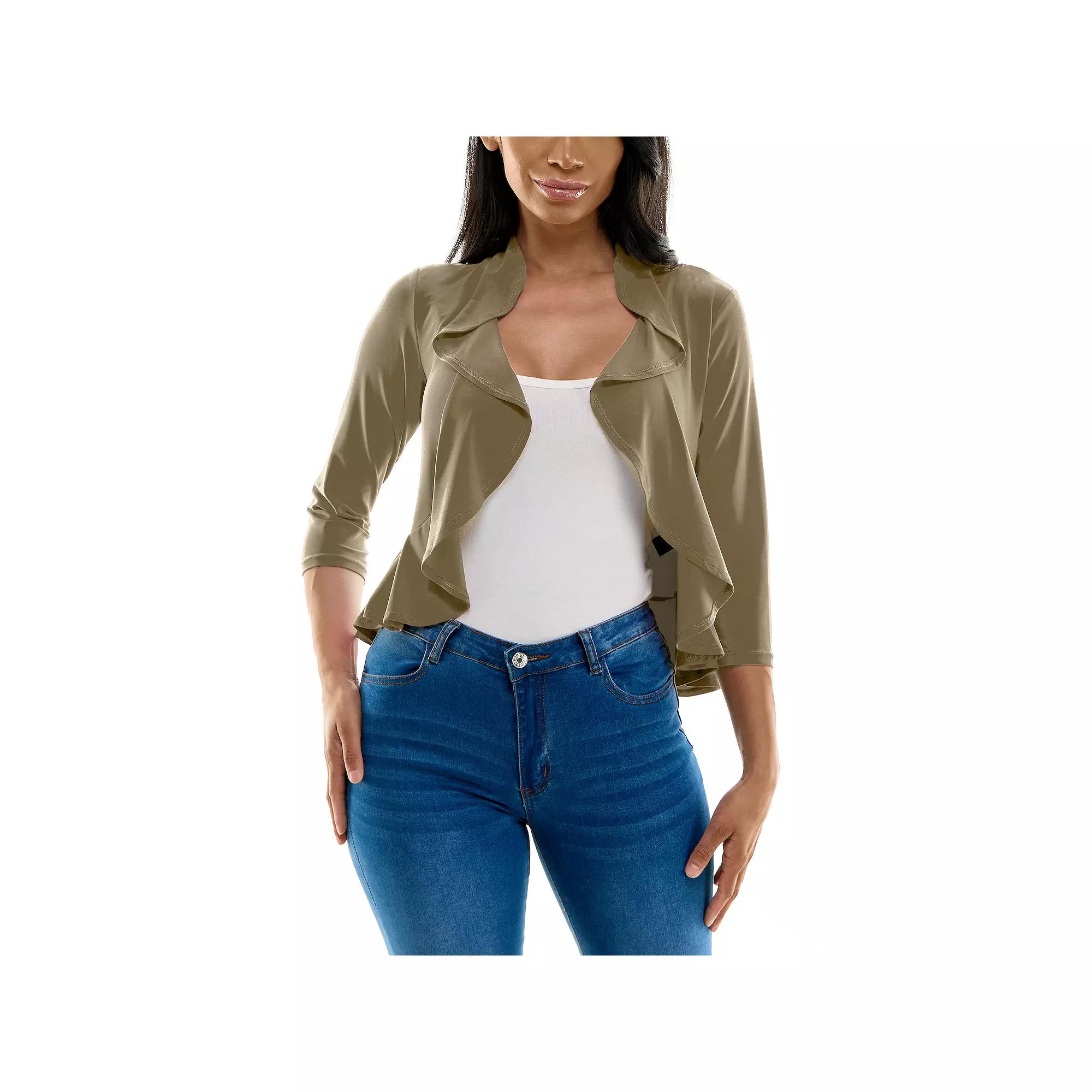 Women's Nina Leonard Ruffle Front Cropped Cardigan, Size: XL Product Image