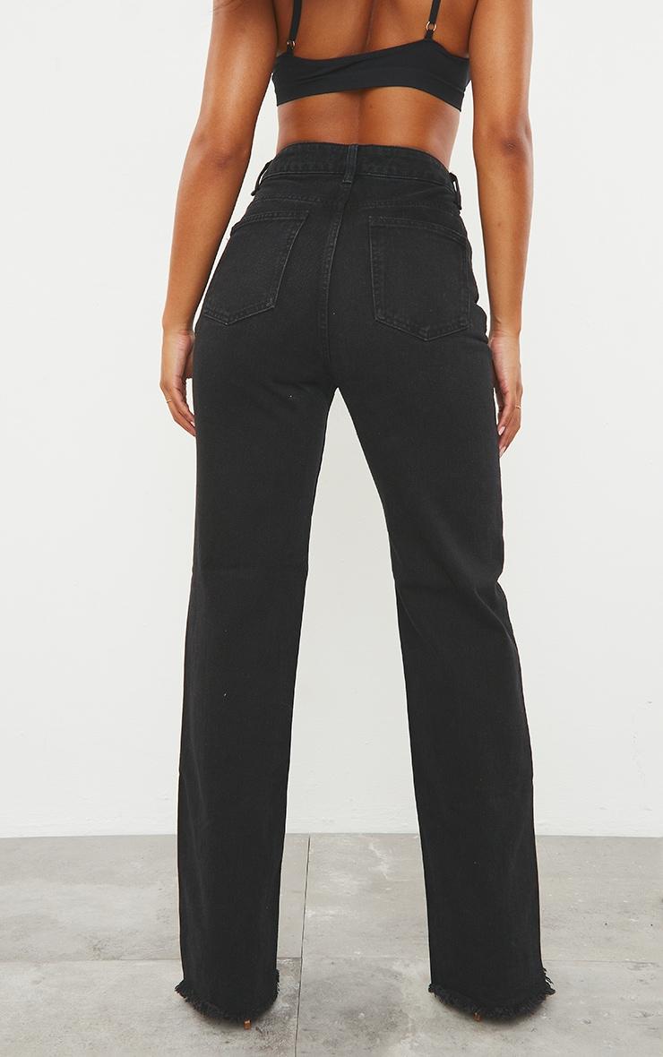 Washed Black Frayed Hem Wide Leg Jeans Product Image