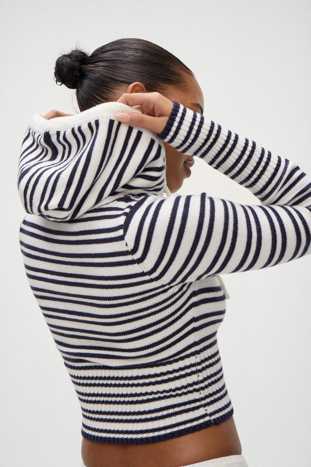Aimee Knit Zip Up Hoodie - Starlit Stripe Product Image
