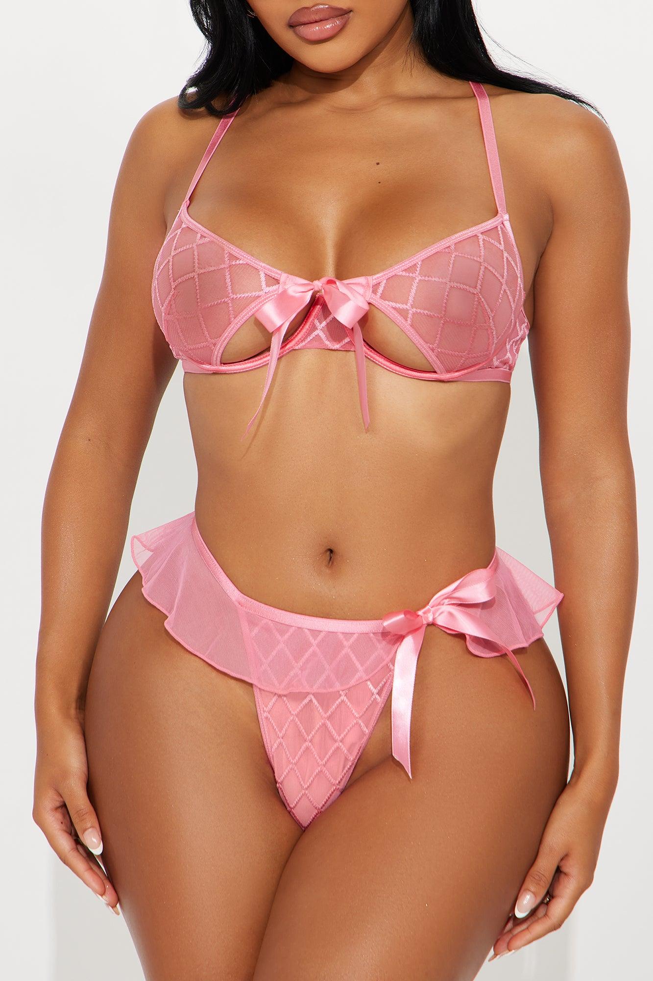 Tied To You Bra And Panty 2 Piece Set - Pink Female Product Image