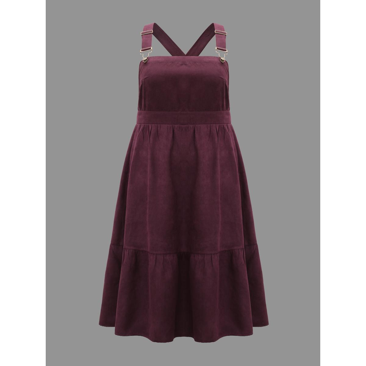 Plus Size Overall Adjustable Straps Tiered Midi Dress Eggplant Women Casual Gathered Non Sleeveless Curvy BloomChic 28/5X Product Image