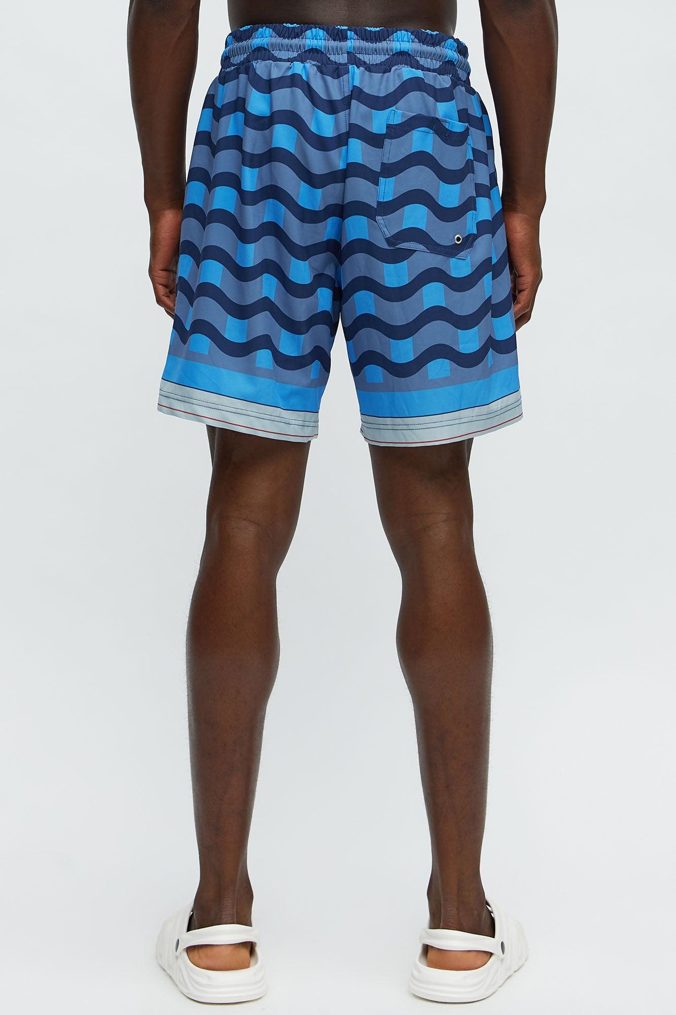 Sculpted Waves Printed Swim Classic Trunk - Blue Male Product Image