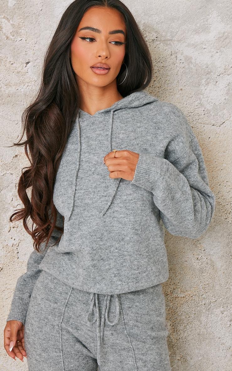 Petite Grey Knitted Hoodie Product Image
