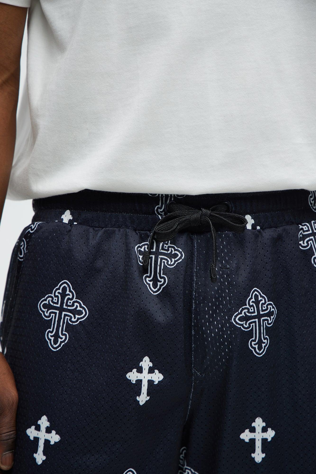 All Over Crosses Mesh Shorts - Black Male Product Image