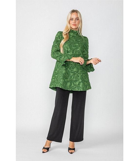 IC Collection Textured Woven Ruffle Mock Neck Long Sleeve Tunic Product Image