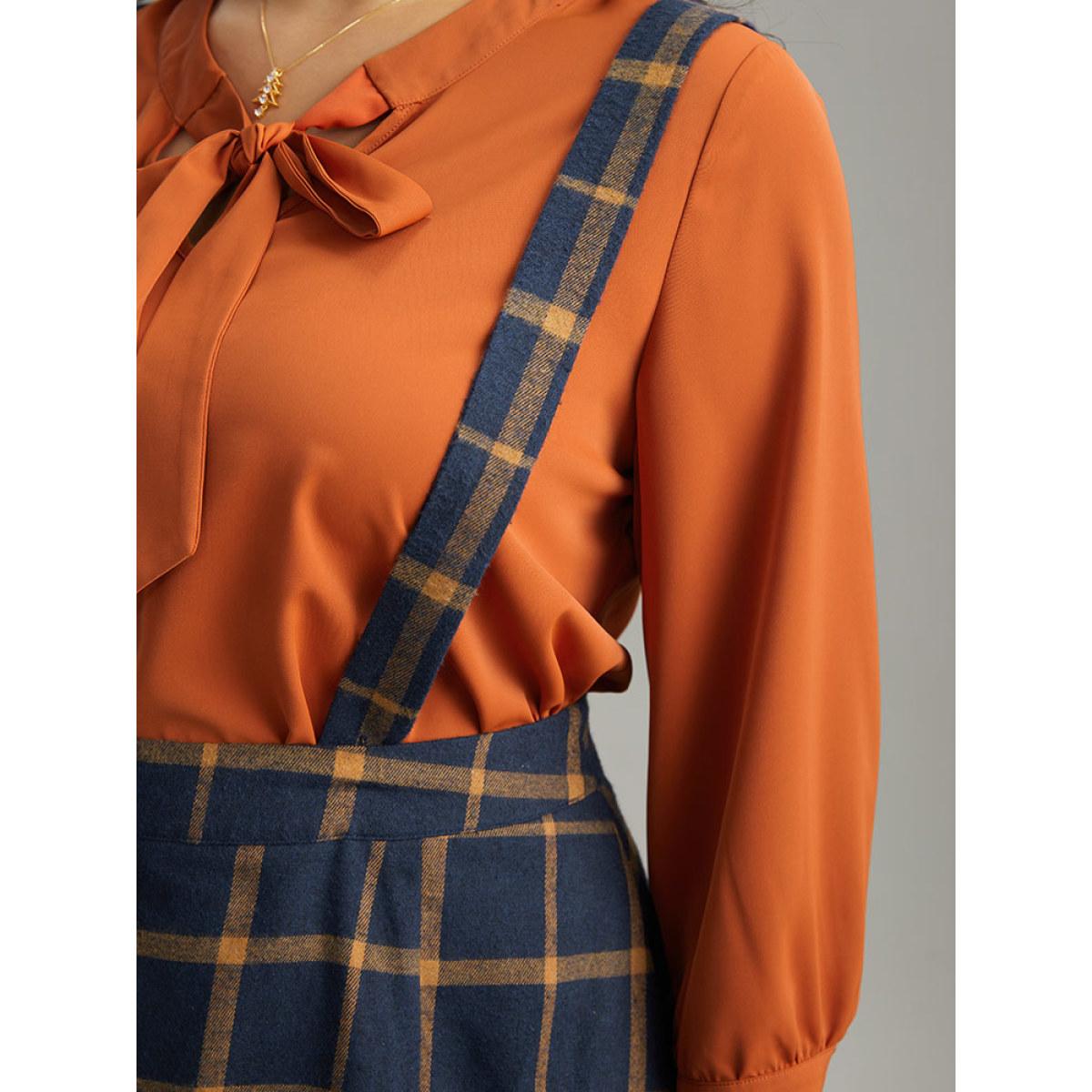 Plus Size Plaid Button Detail Pocket Suspender Skirt Women Indigo Casual Button No stretch Pocket Everyday Skirts BloomChic 10/M Product Image