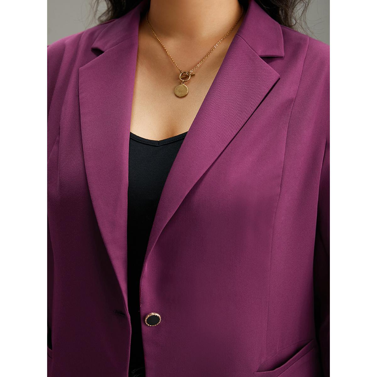 Plus Size Static-Free Plain Suit Collar Pocket Blazer RedViolet Women Work Plain Plain Sleeve Long Sleeve Suit Collar 14-16/1X Pocket At the Office Blazers BloomChic Product Image