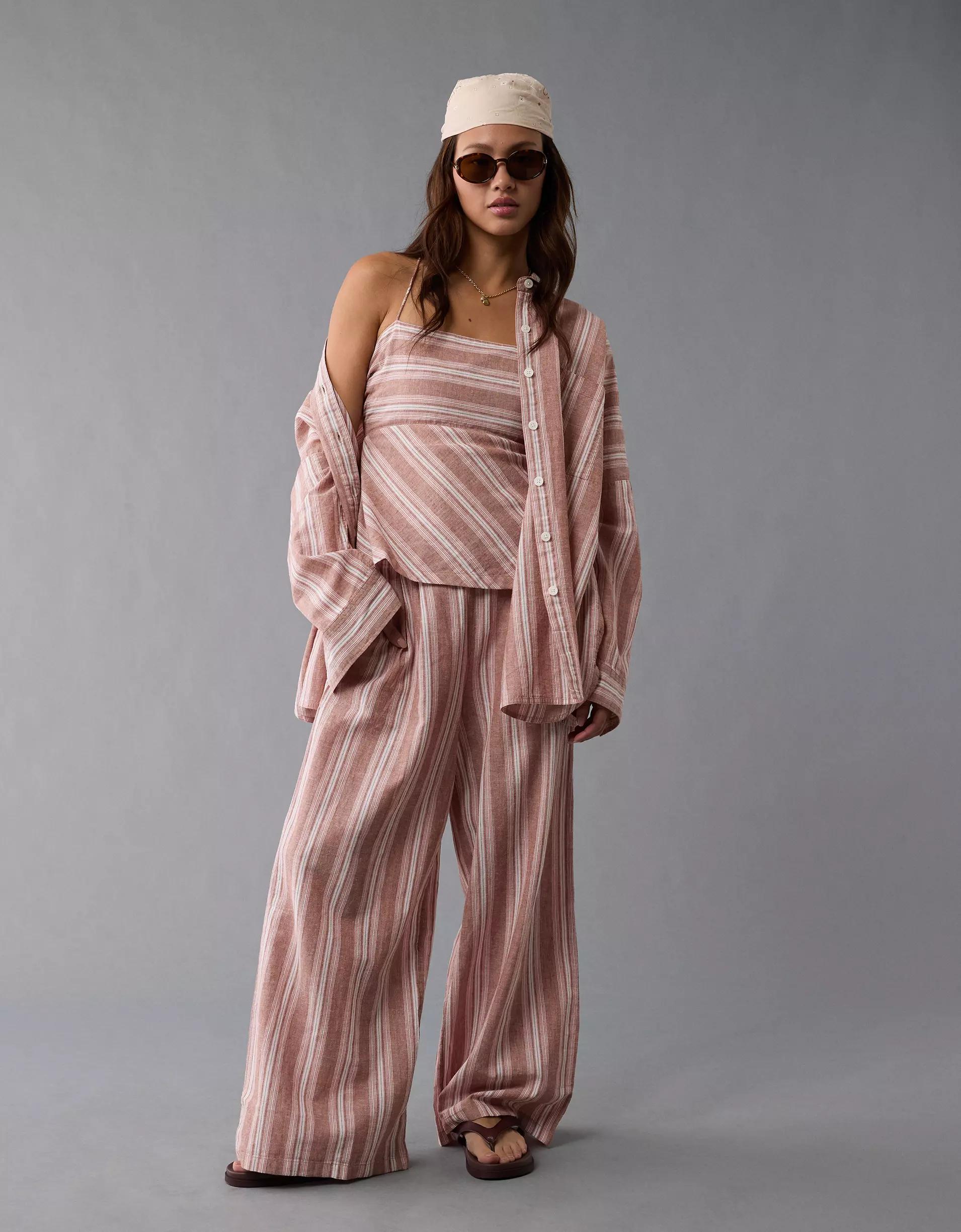 AE Go Big Linen-Blend Oversized Striped Shirt Product Image