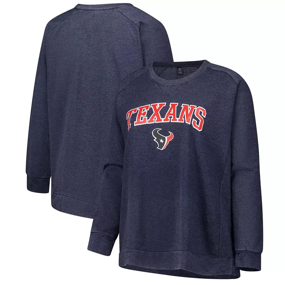 Women's Fanatics Navy Houston Texans Acid Wash Raglan Pullover Sweatshirt,  Product Image