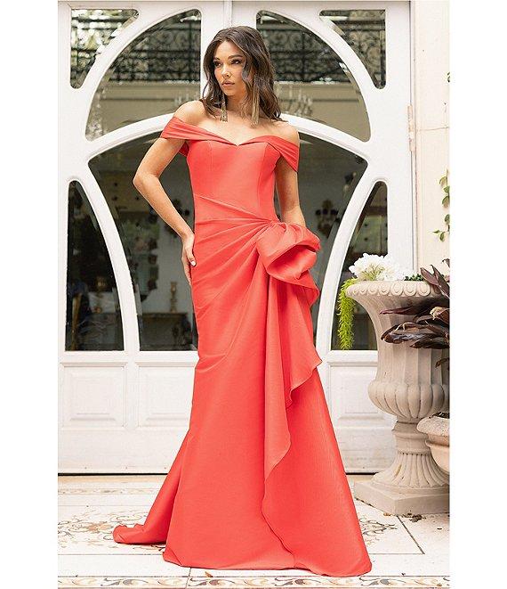 Terani Couture Off-the-Shoulder Ruffle Front Mikado Gown Product Image