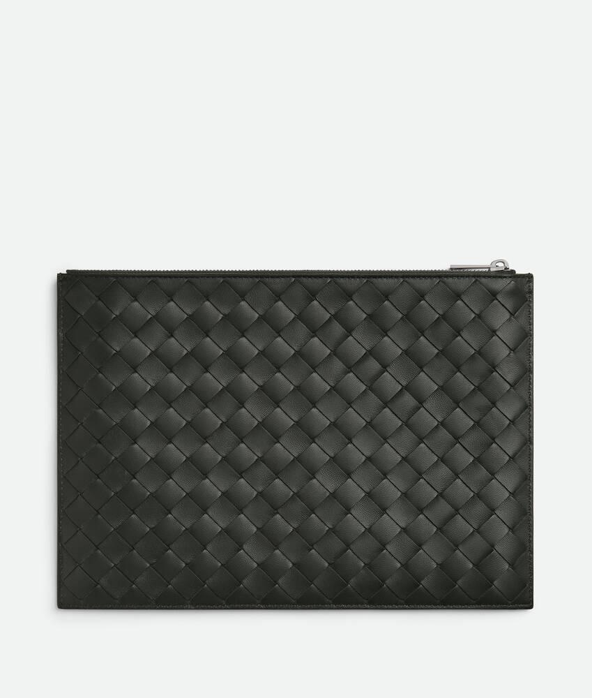 Men's Intrecciato Diagonal Flat Pouch in Dark green Product Image