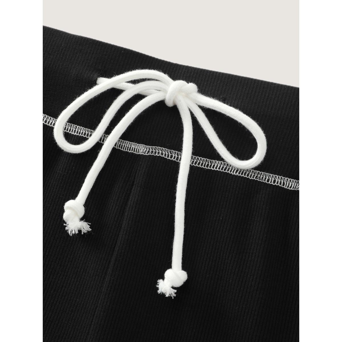 Plus Size Stretchy Drawstring Waist Flared Pants Women Black Leisure Bootcut Mid Rise Casual Pants BloomChic 30/6X Product Image