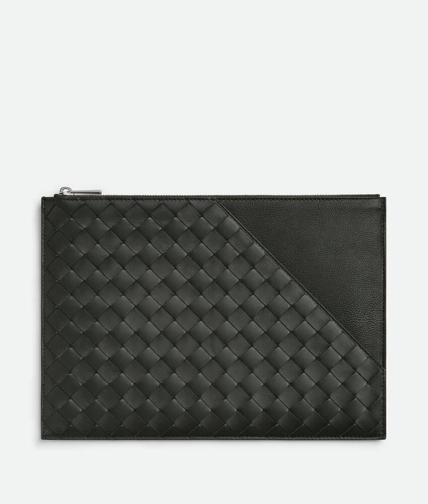Men's Intrecciato Diagonal Flat Pouch in Dark green Product Image