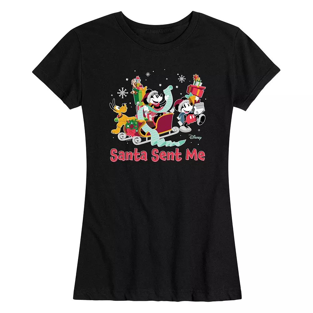 Disney's Mickey Mouse And Friends Women's Santa's Sleigh Christmas Graphic Tee, Girl's, Size: Large, Black Product Image