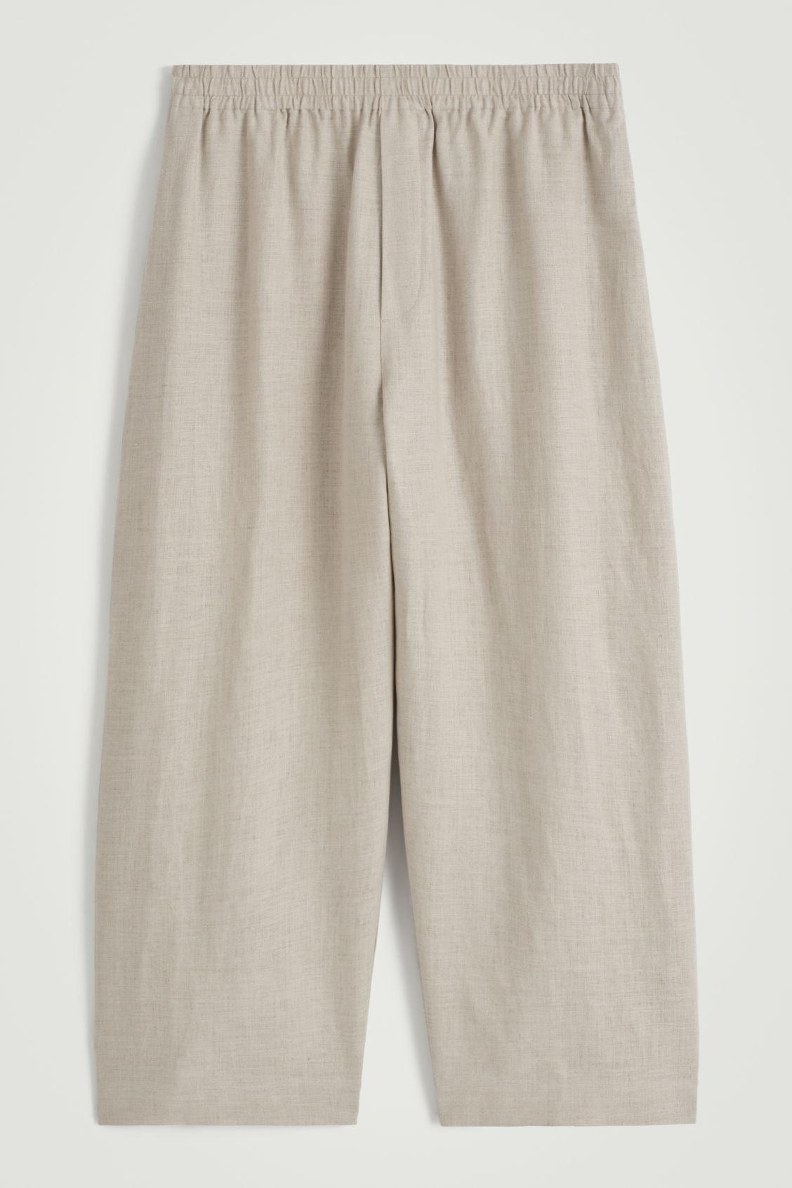 ELASTICATED LINEN WIDE-LEG TROUSERS Product Image
