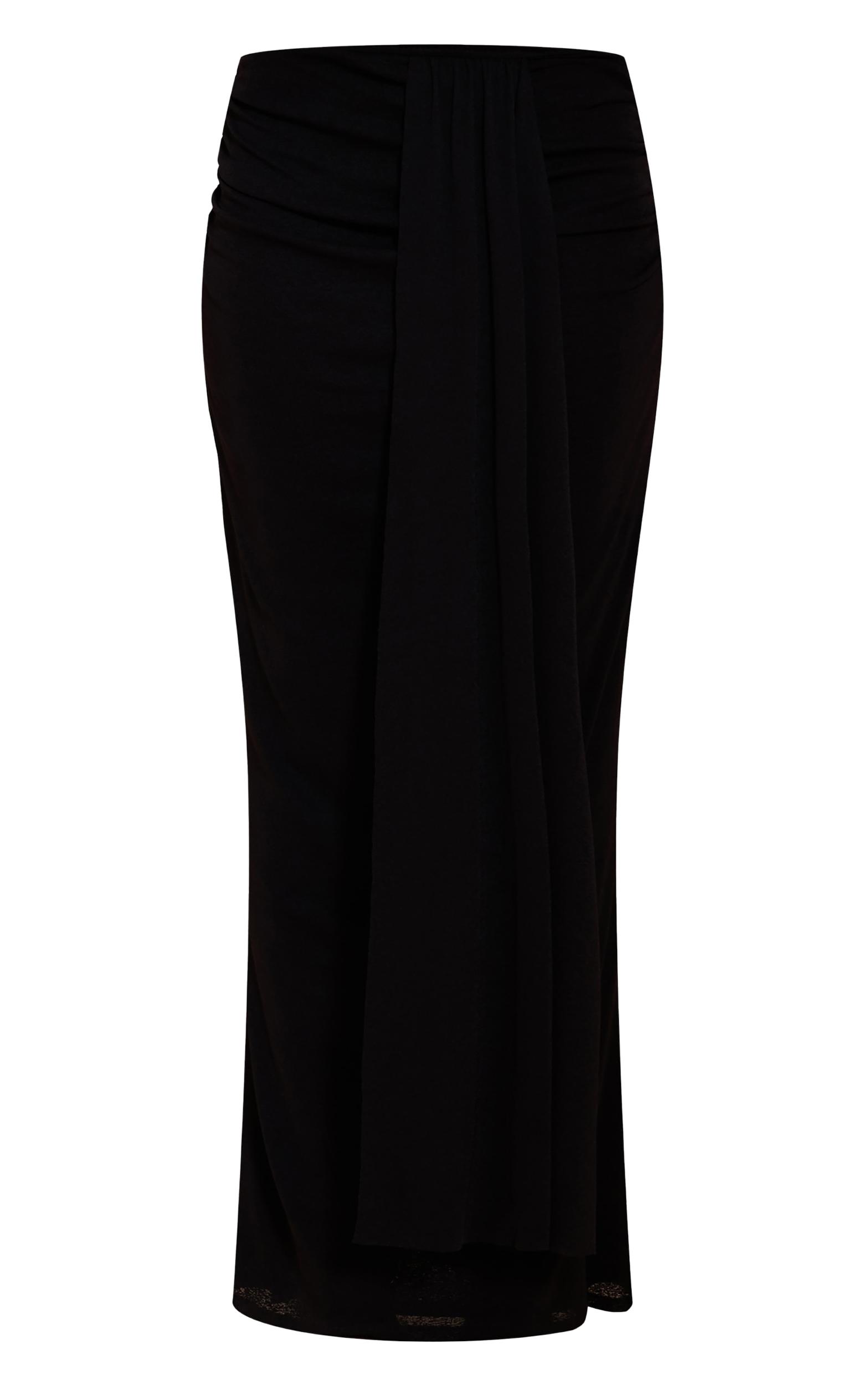 Black Double Layer Onion Skin Drape Detail Maxi Skirt Product Image