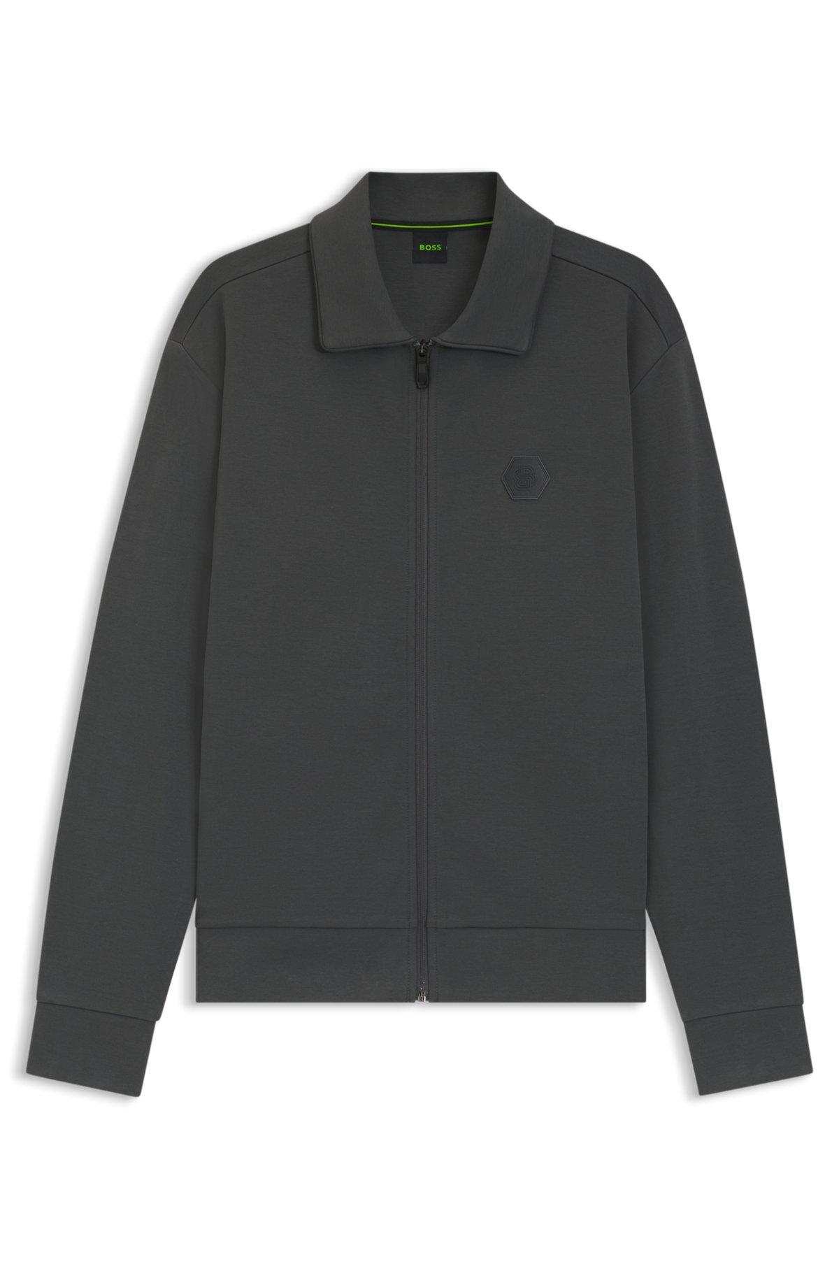 BOSS - Zip-up sweatshirt with Double B monogram - Dark Grey Product Image