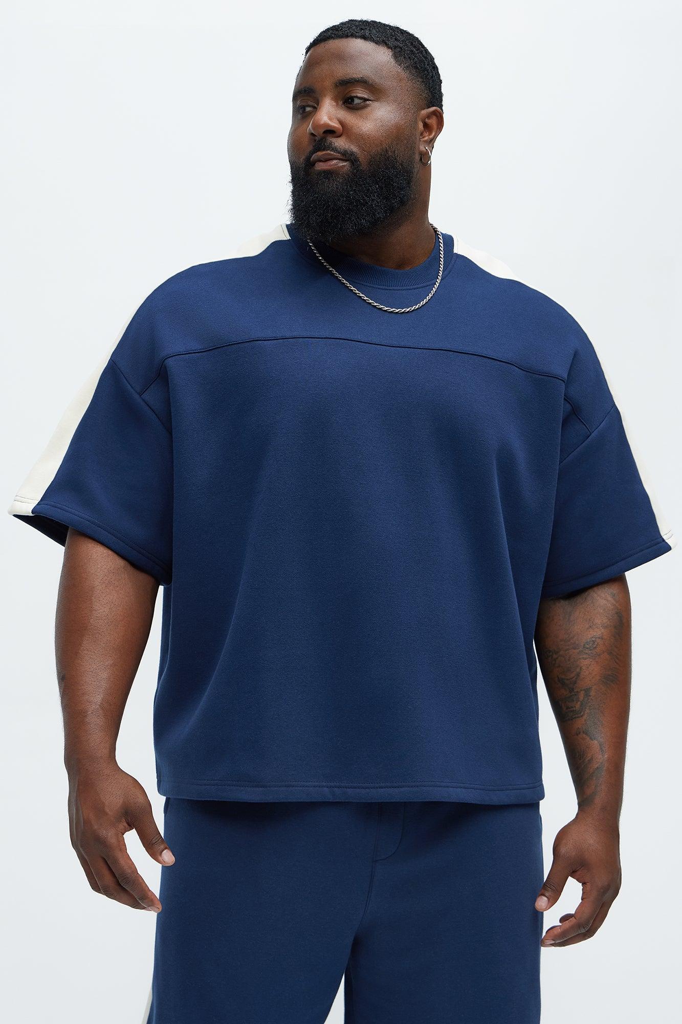 Tyson Oversized Heavyweight Striped Tee - Navy Product Image
