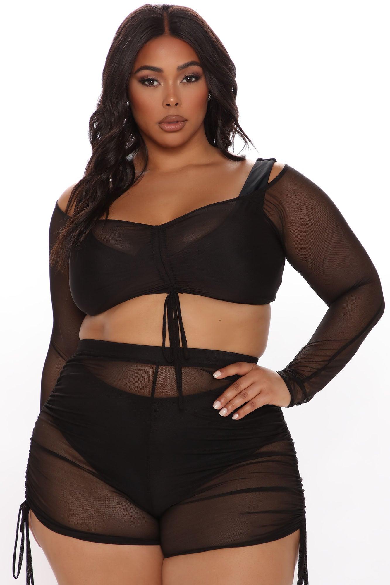 Oasis Babe Ruched Mesh Cover Up Set- Black Product Image
