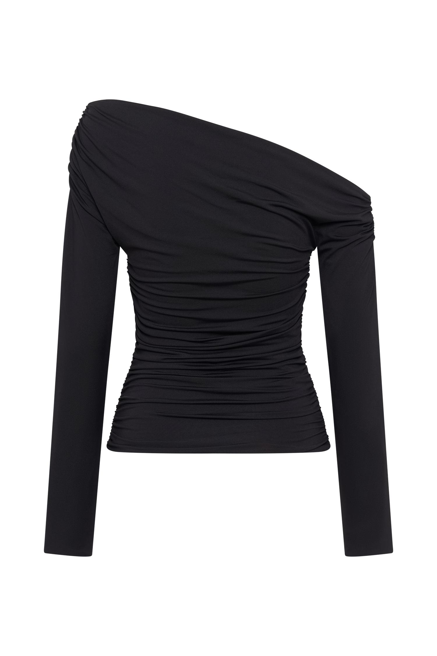 Alayna Long Sleeve Recycled Nylon Ruched Top - Black Product Image