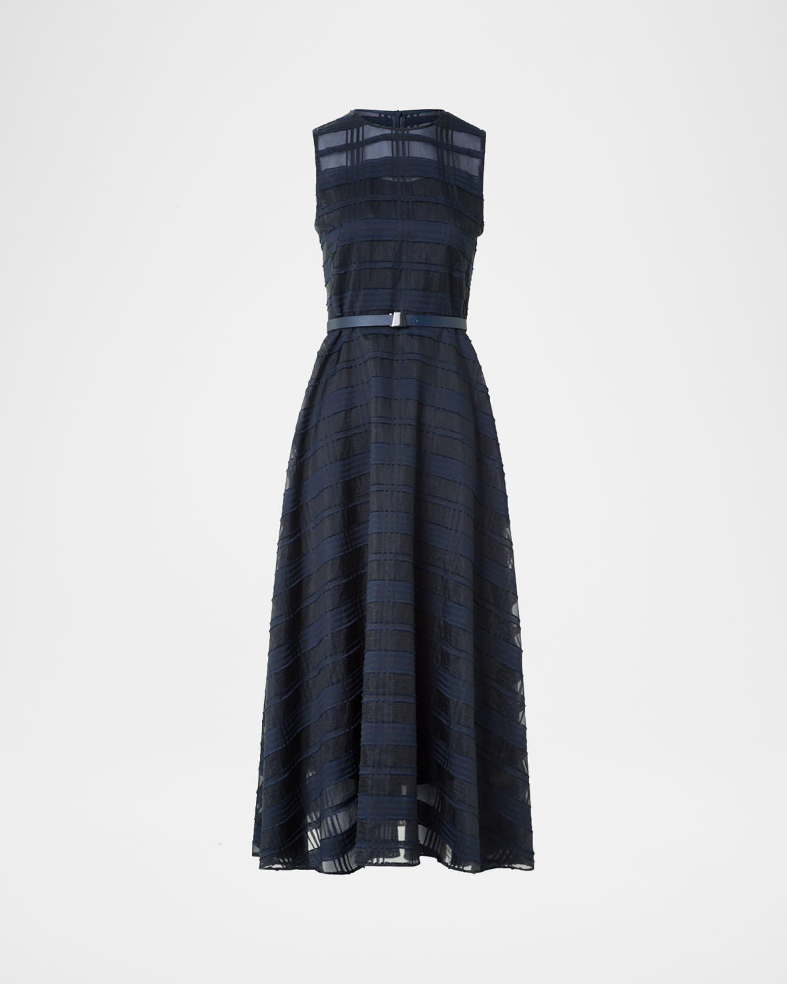Organdy Plaid Sleeveless A-Line Midi Dress With Belt Product Image