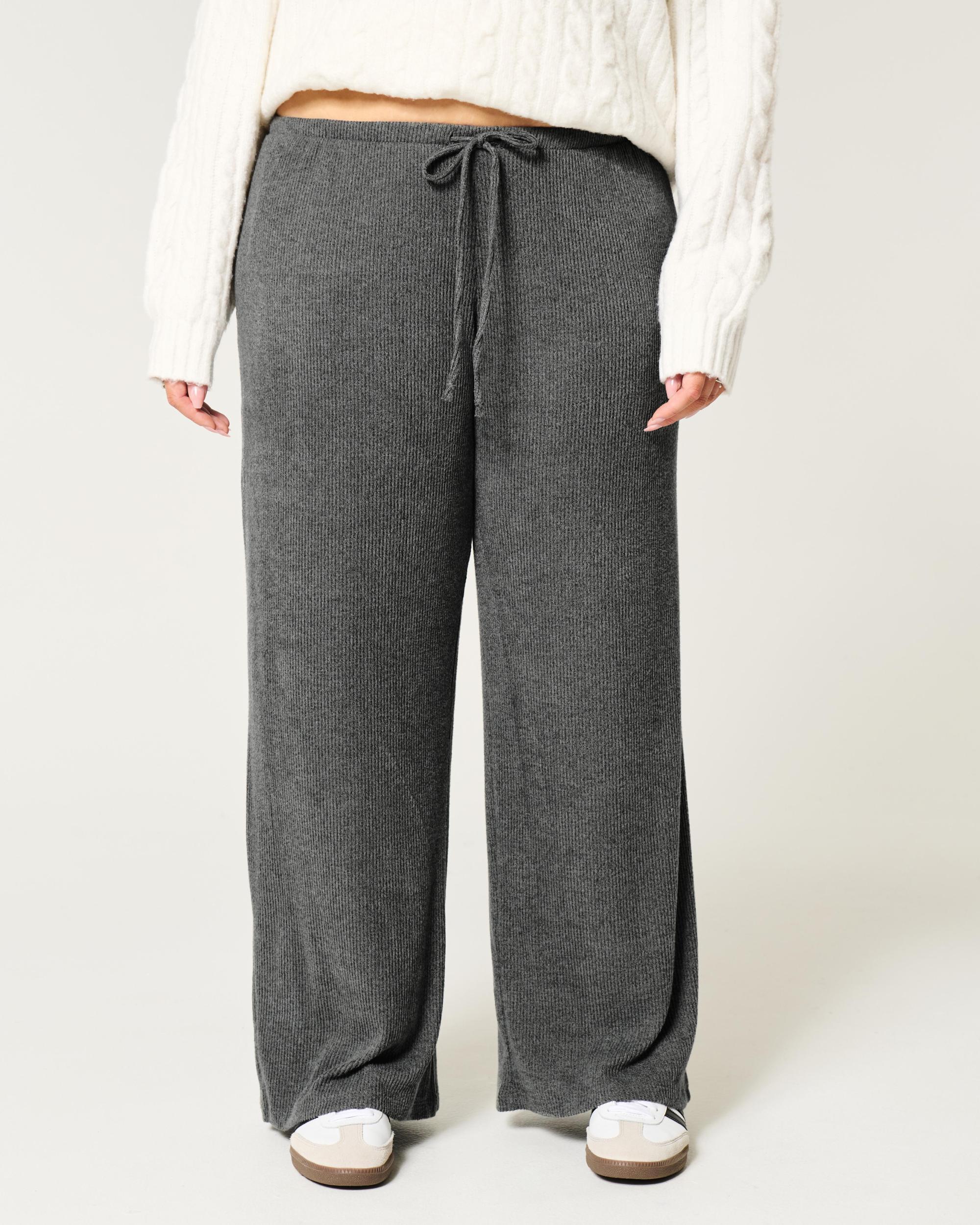 Cozy Ribbed Drawstring Baggy Pants Product Image