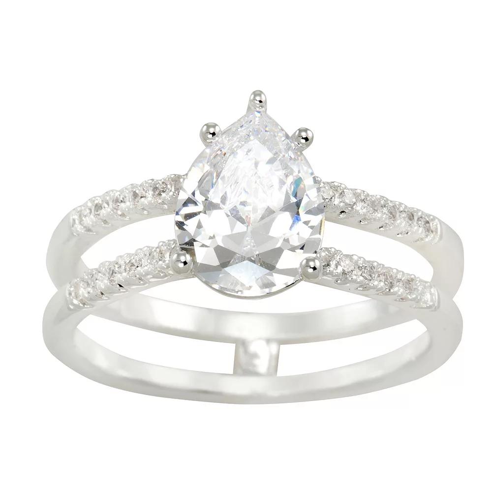 City Luxe Silver Tone Split Shank Cubic Zirconia Teardrop Ring, Women's, Size: 9, Silver Tone Clear Product Image