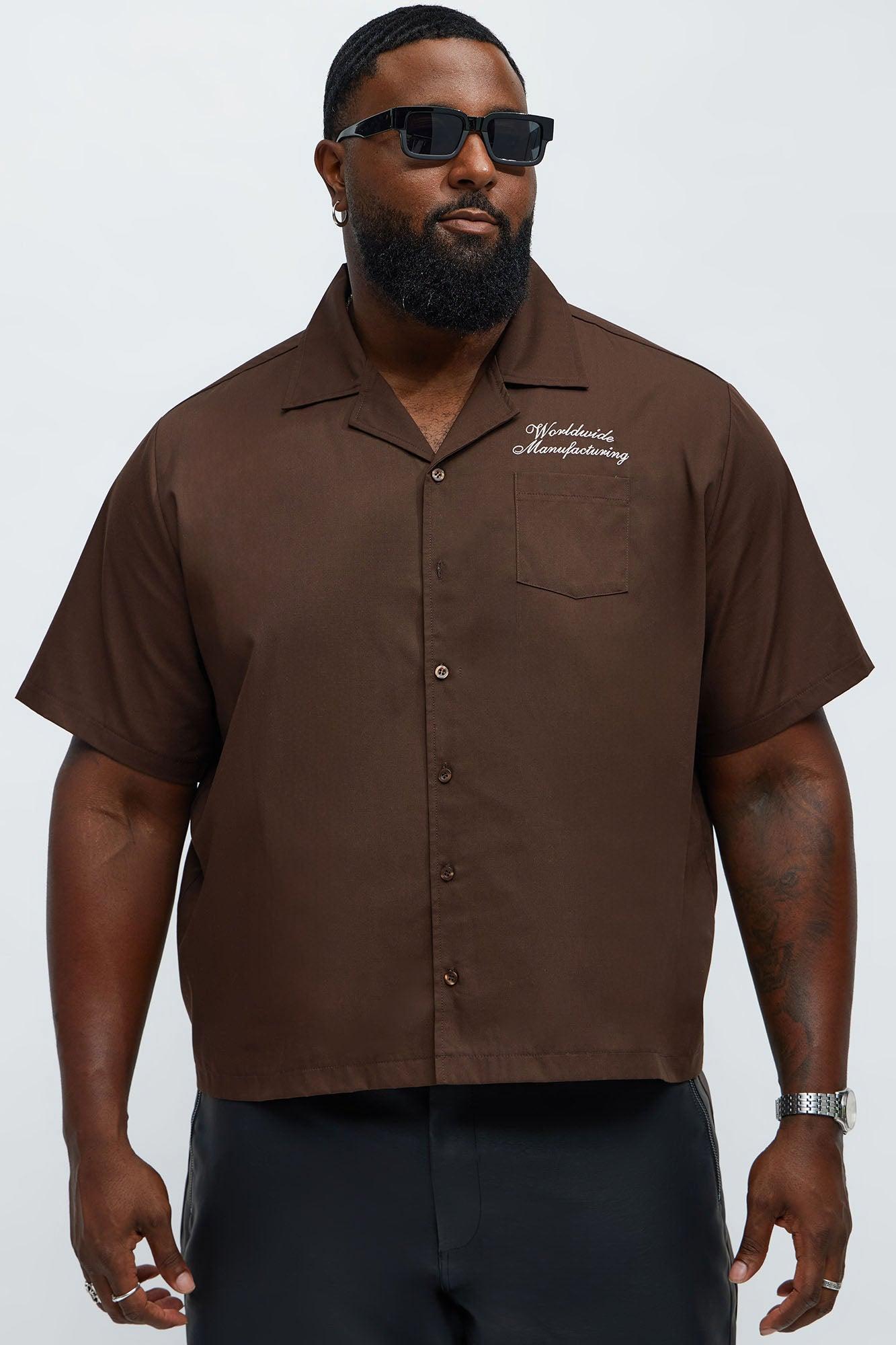 Cropped Worldwide Manufacturing Button Up Shirt - Dark Brown Male Product Image