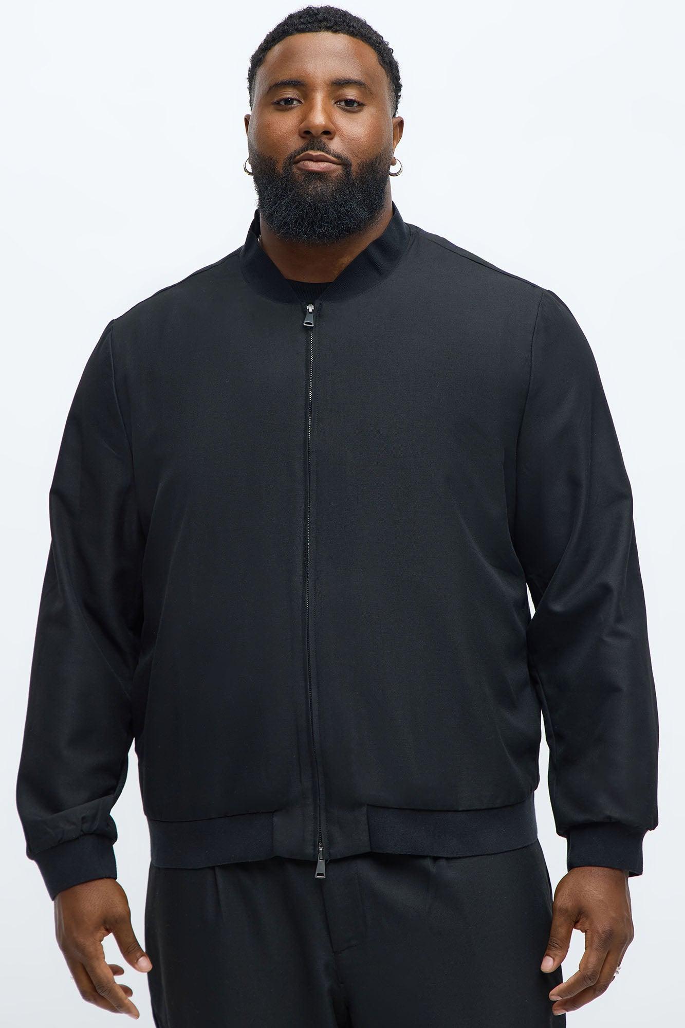 Slim Modern Two-Way Zipper Everyday Bomber - Black Male Product Image