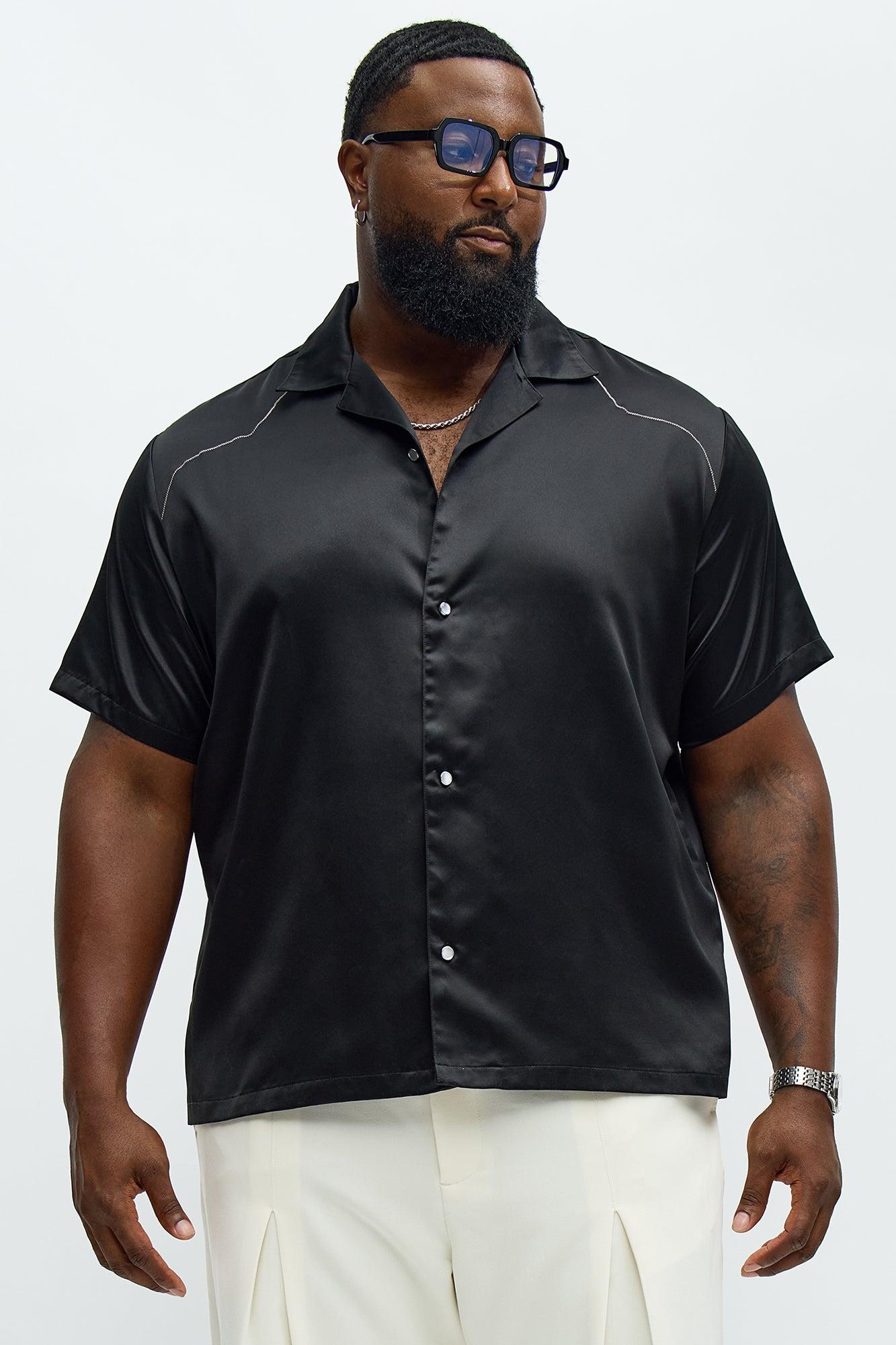 Cropped Contrast Binding Button Up Shirt - Black Product Image