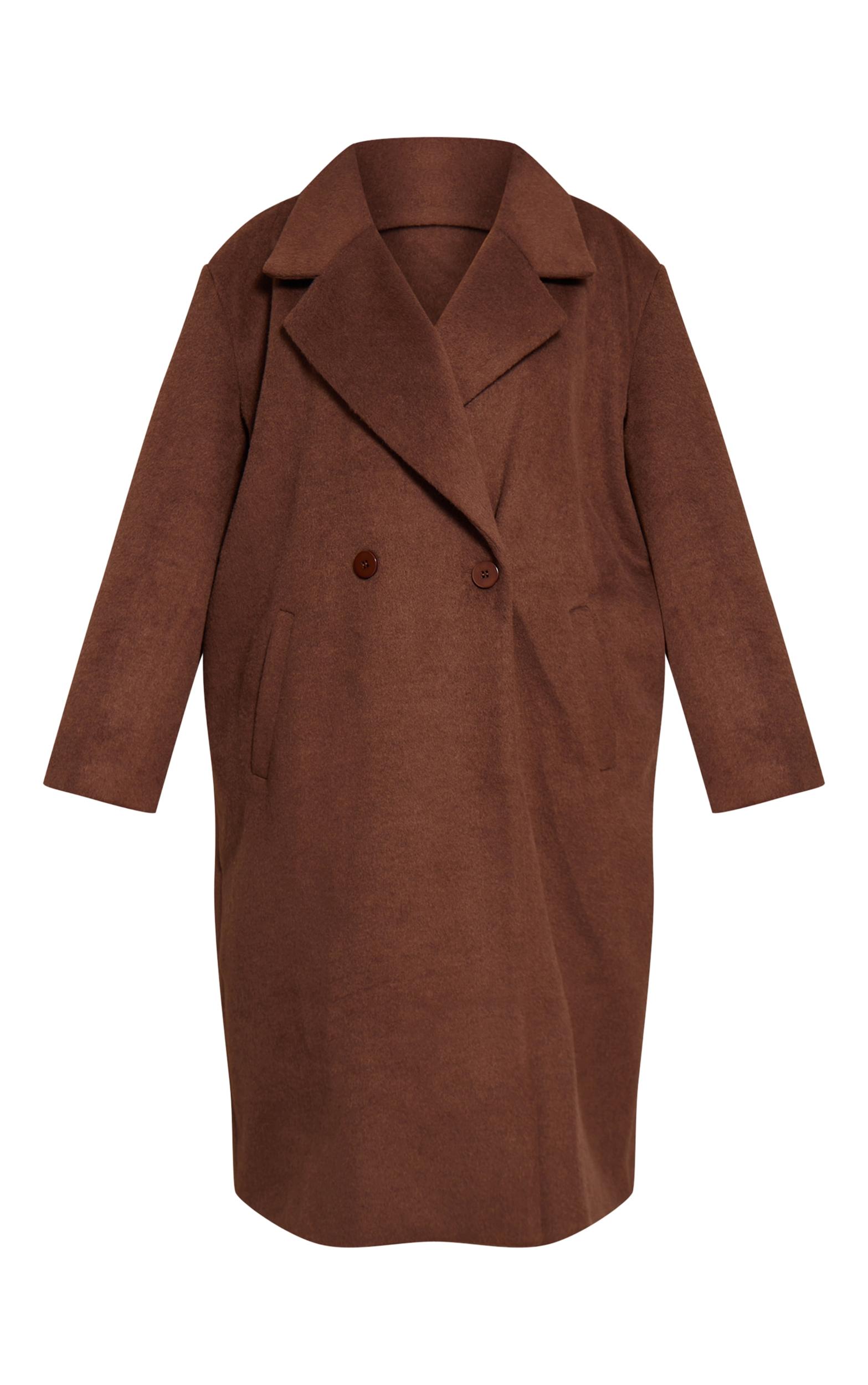 Plus Chocolate Brushed Wool Maxi Coat Product Image