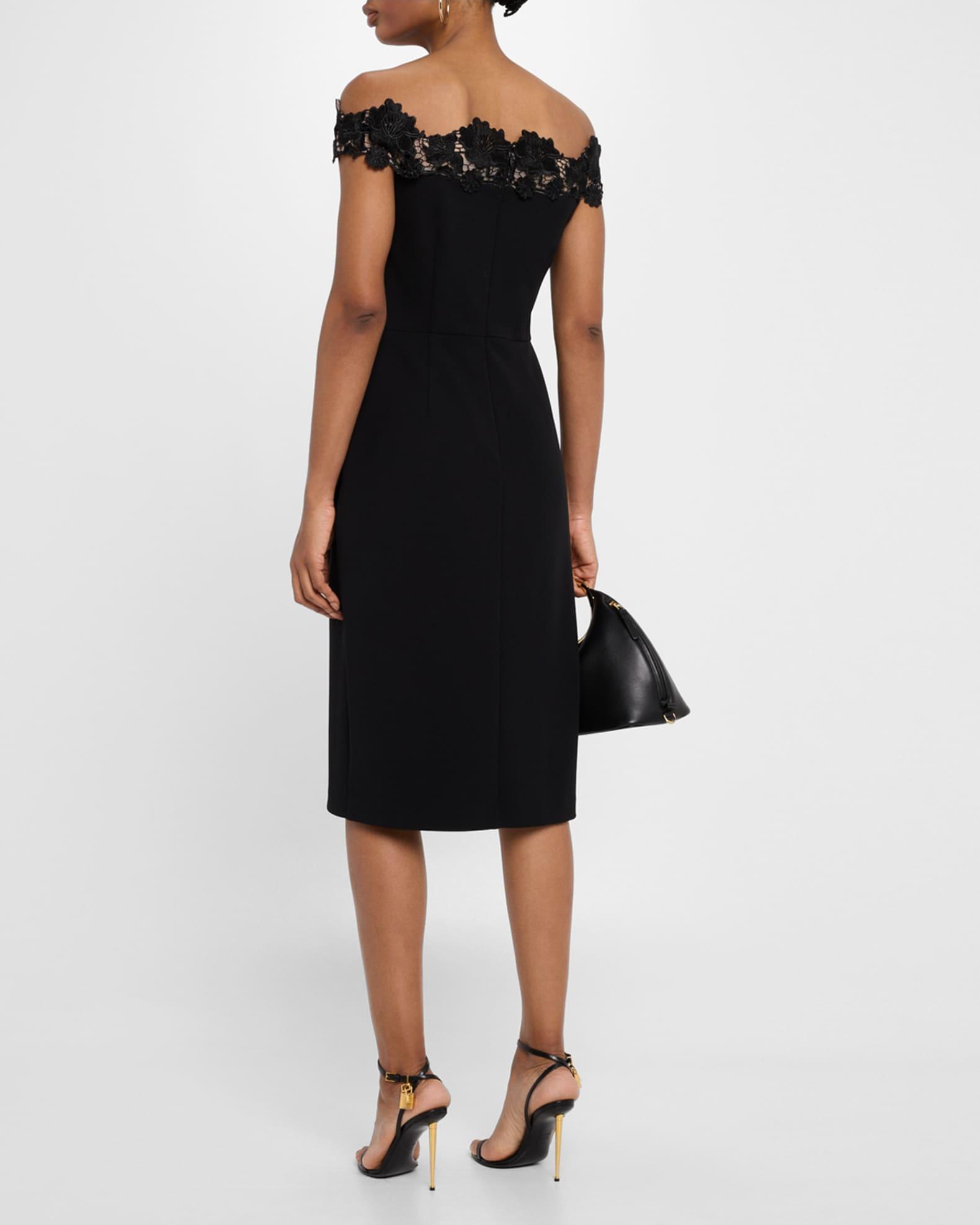 Off-Shoulder Crepe & Lace Midi Dress Product Image