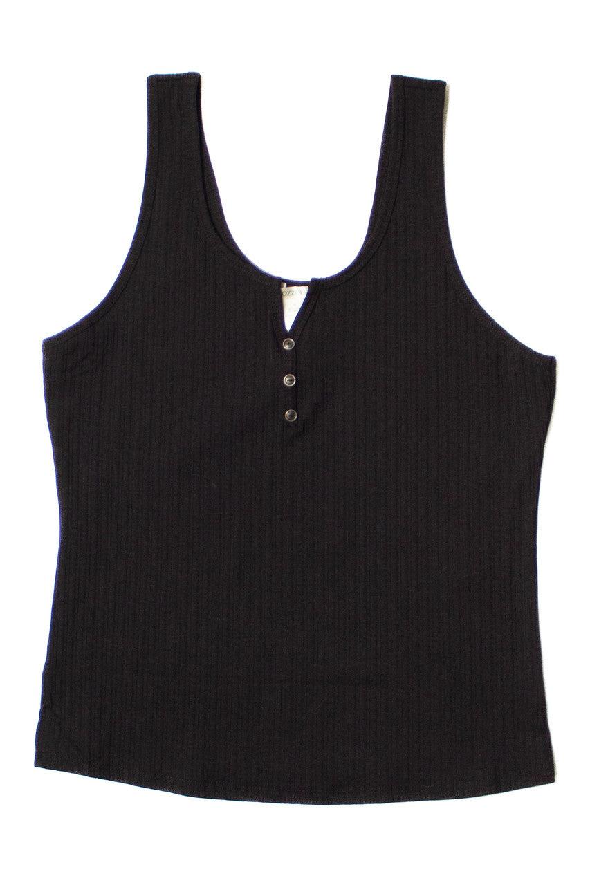 Extended Sizes Black Notch Henley Tank Product Image