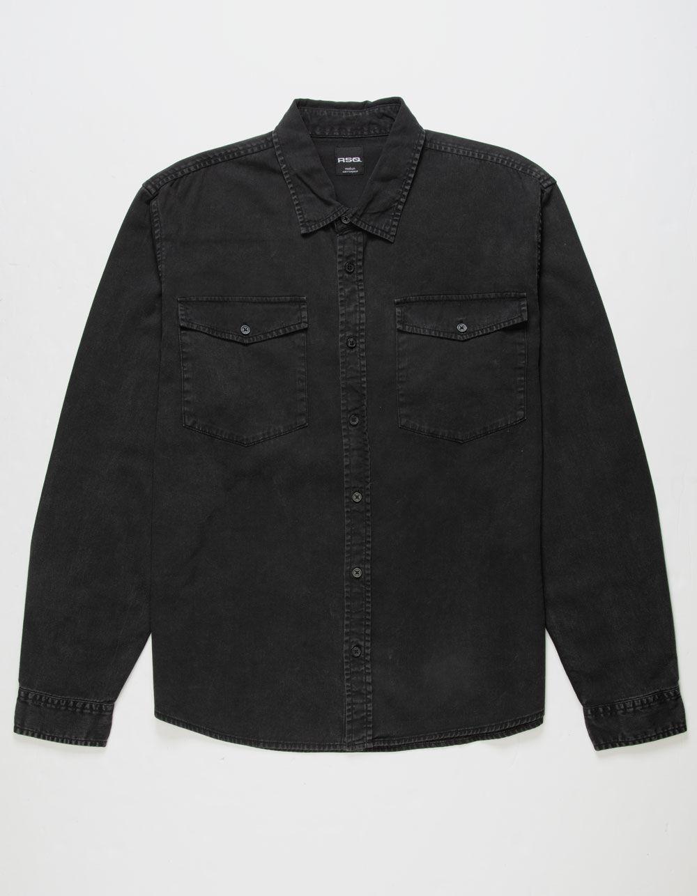 RSQ Mens Washed Twill Shirt - BLACK Product Image