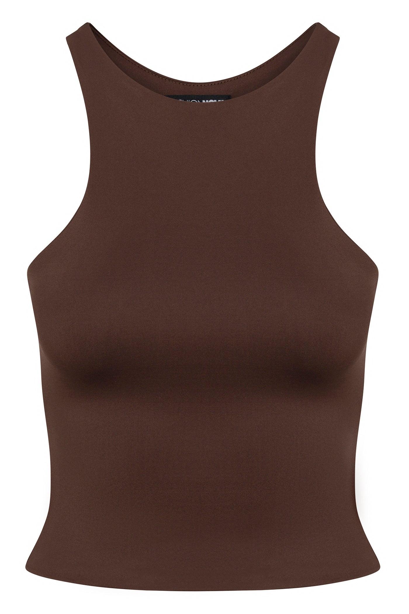 Contour Double Lined High Neck Tank Top - Chocolate Female Product Image