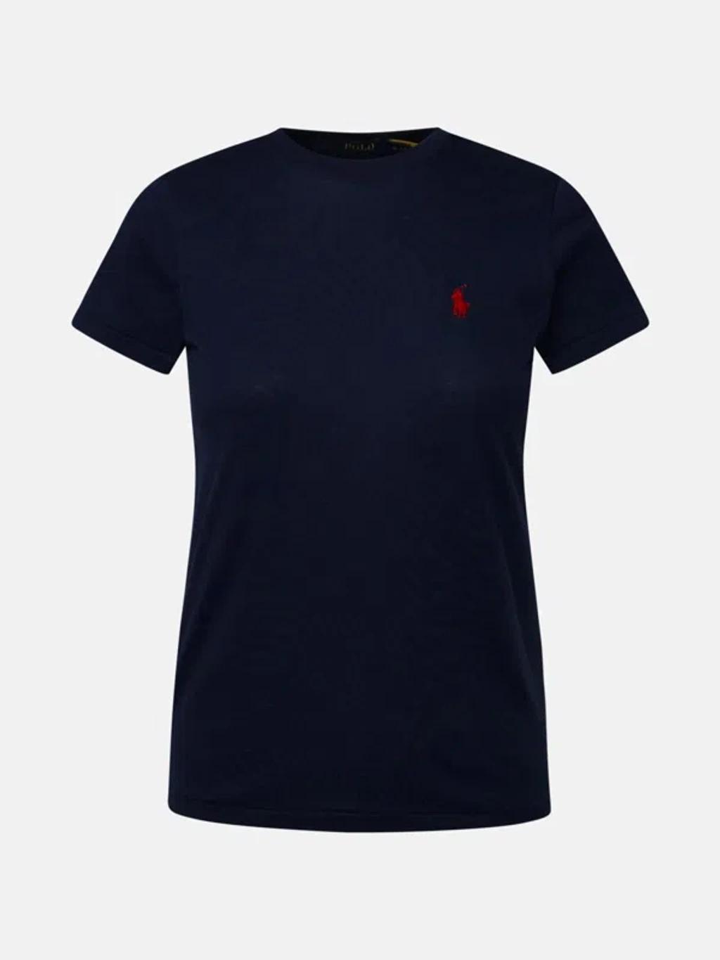 POLO RALPH LAUREN Custom Slim Fit Blue Crewneck T-shirt With Pony Embroidery On The Front In Cotton Man Product Image