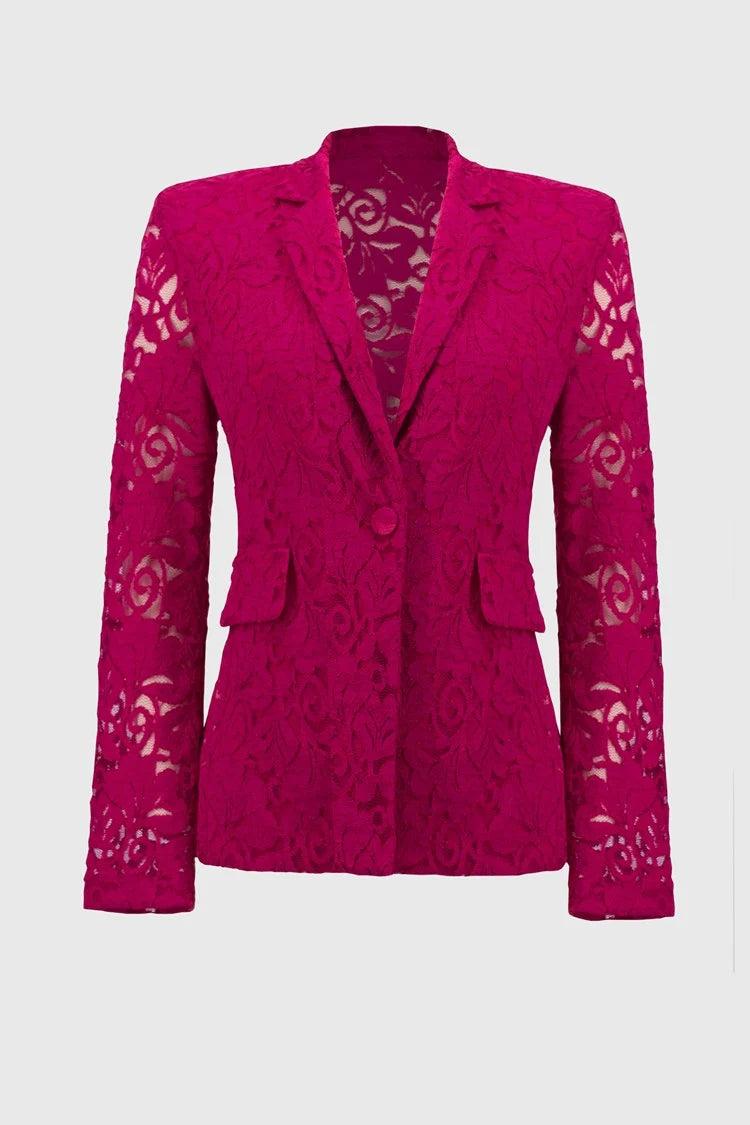 Signature Stretched Lace Fitted Blazer - Geranium Product Image