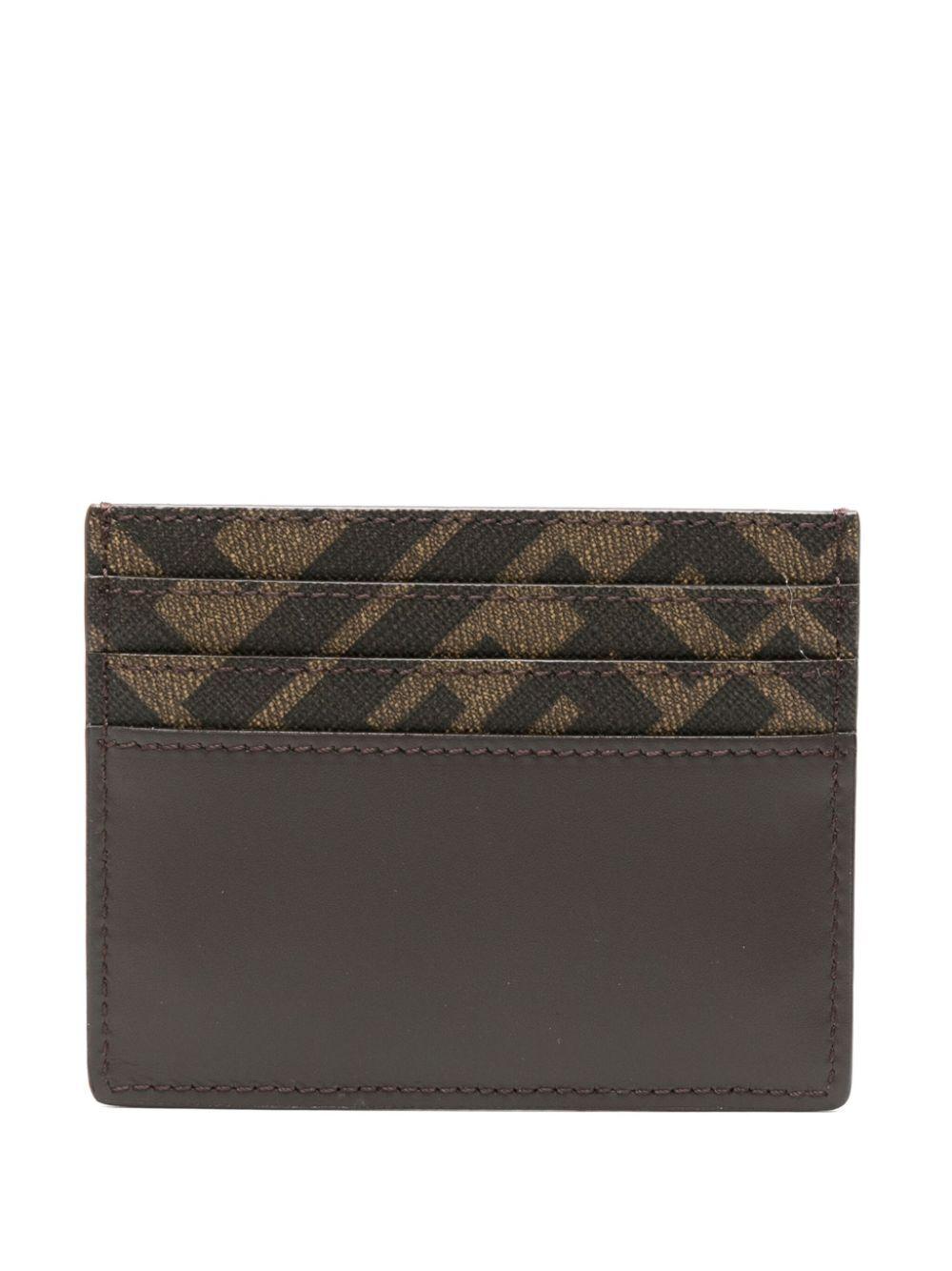 FENDI Brown Card-holder With Squared Ff Motif In Leather And Ff Canvas Man In Ebony Product Image