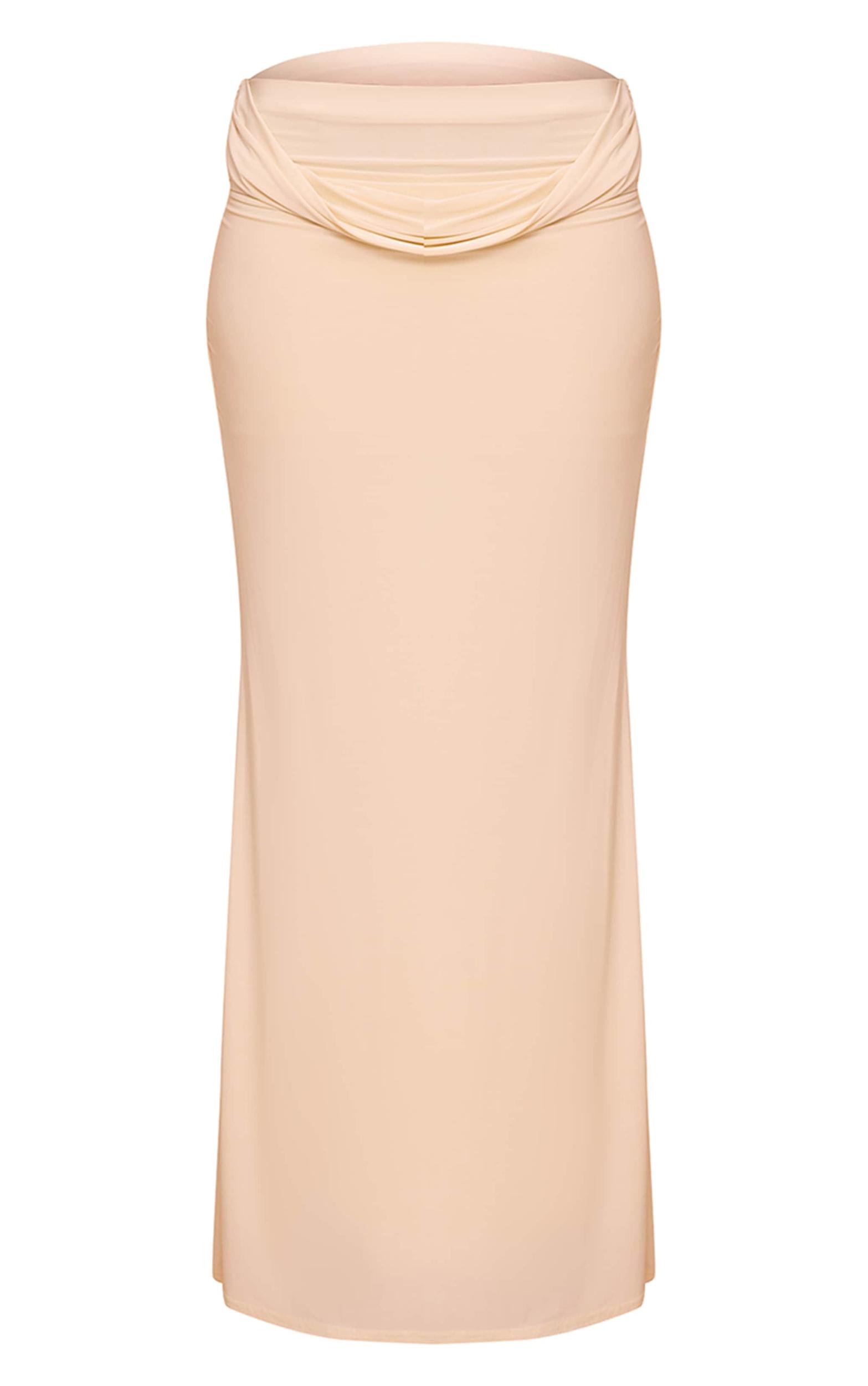 Cream Double Layer Slinky Drape Waist Maxi Skirt Product Image