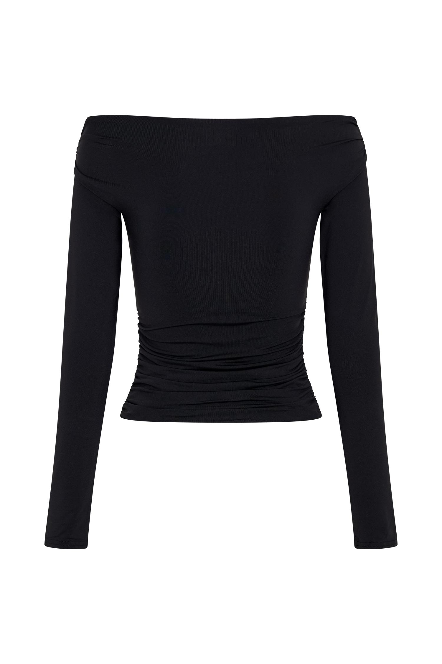 Jaden Off Shoulder Recycled Nylon Top - Black Product Image