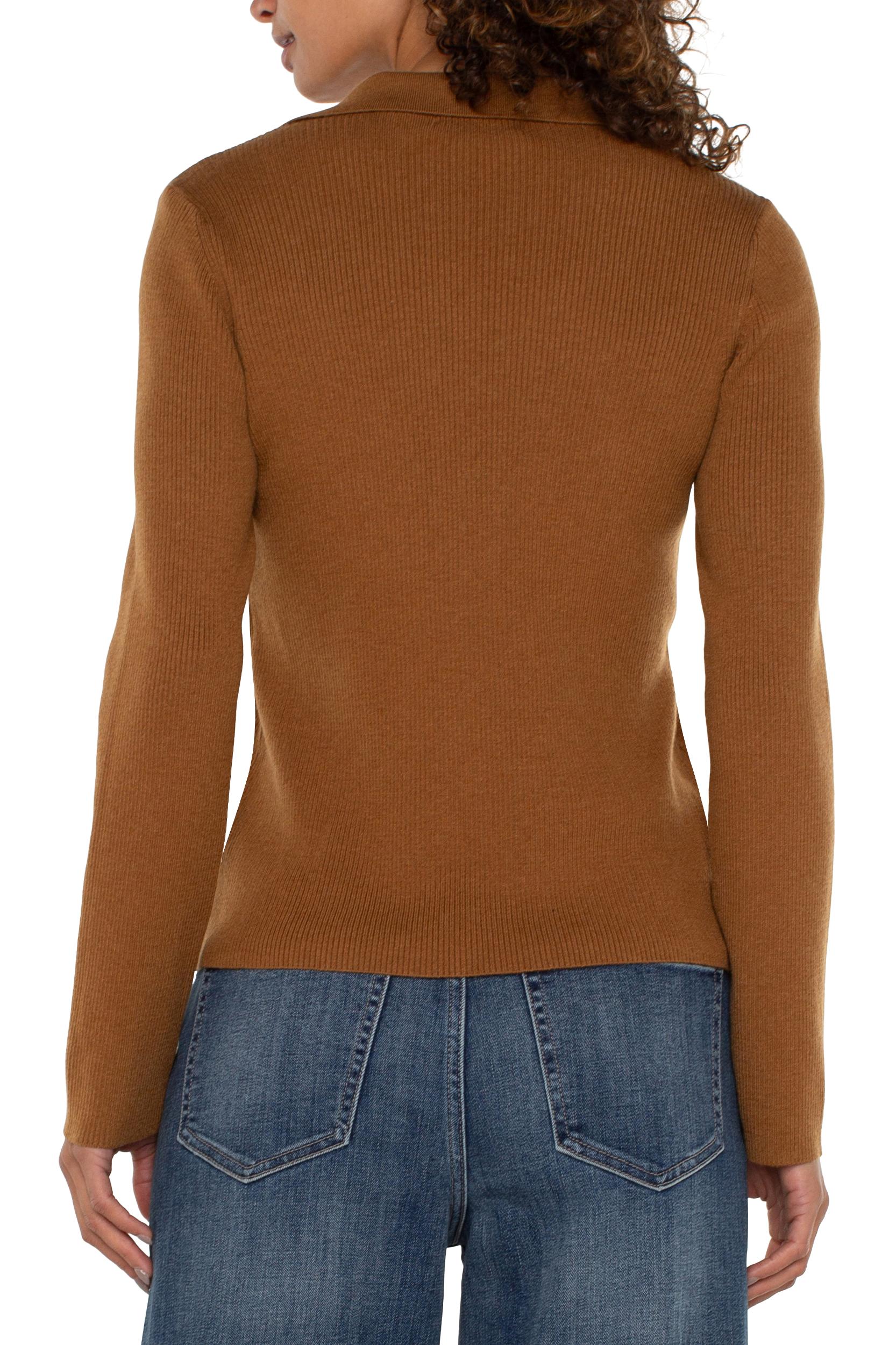 Long Sleeve V Neck Collard Sweater Product Image
