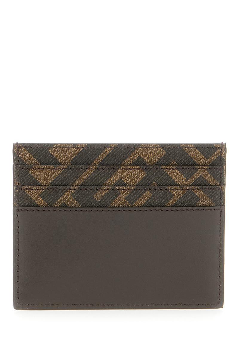 FENDI Brown Card-holder With Squared Ff Motif In Leather And Ff Canvas Man In Ebony Product Image