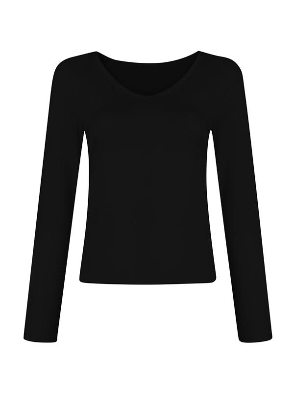 Solid V Neck Slim Long Sleeve Tee Product Image