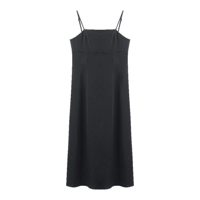 Black Triacetate Spaghetti Strap Midi Dress Product Image