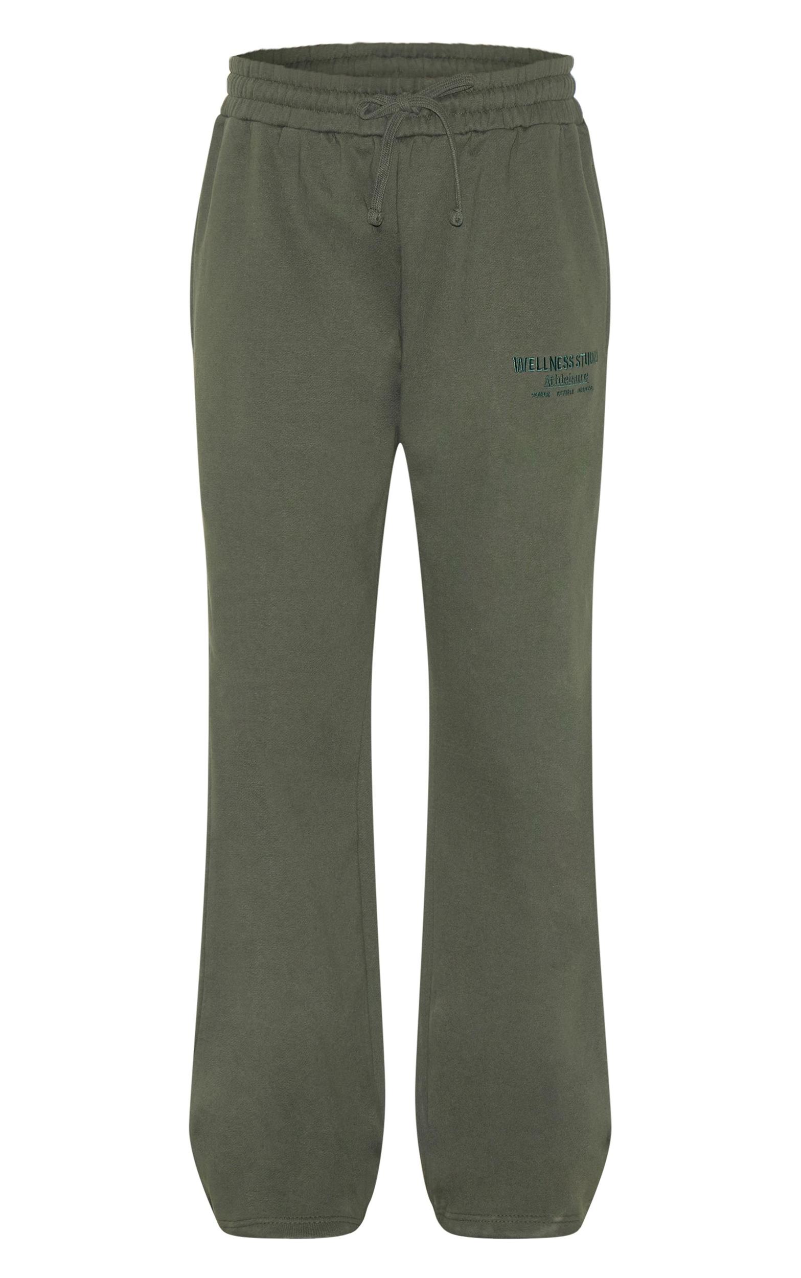 Khaki Premium Embroidered Oversized Wide Leg Sweatpants Product Image