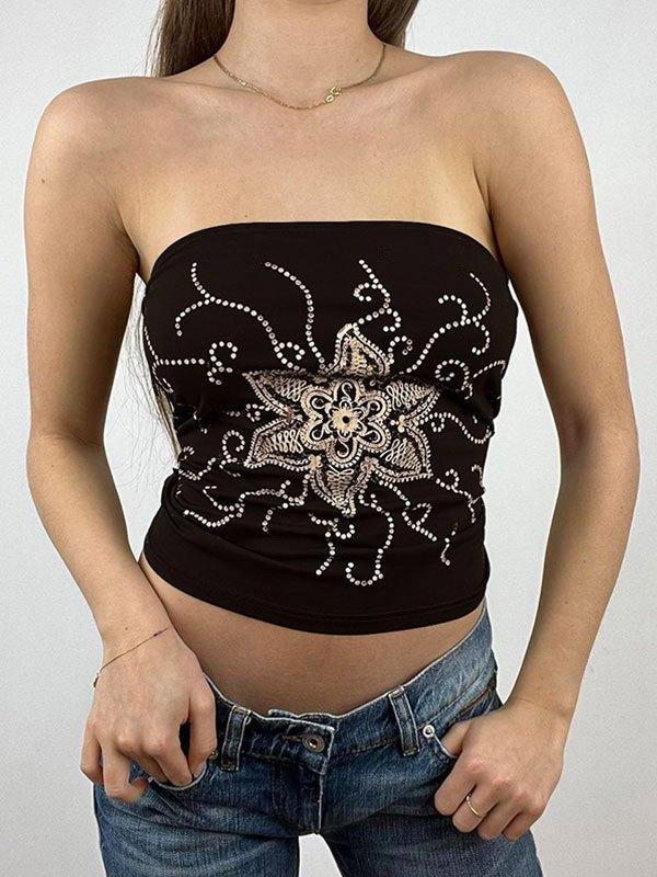 Rhinestone Floral Bandeau Top Product Image