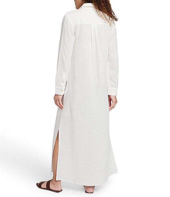 Faherty Dune Gauze Point Collar Long Sleeve Maxi Shirt Dress Product Image