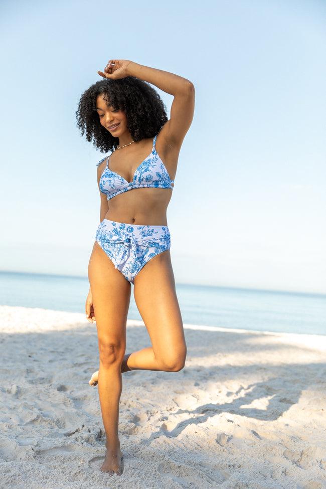 Marina Mood Blue and Ivory Vintage Floral Print Bikini Top FINAL SALE Product Image